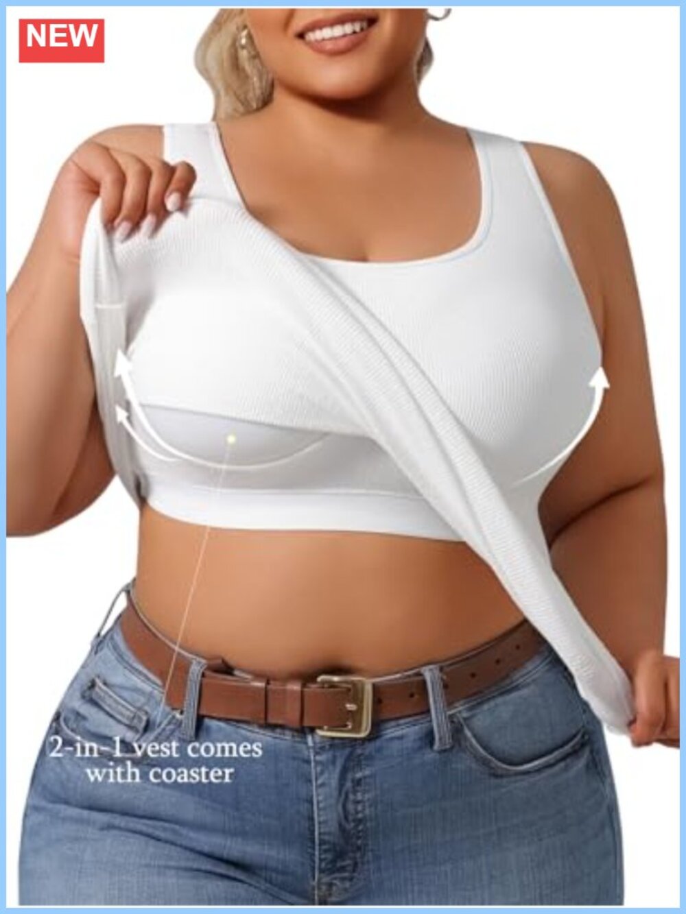 Plus Size Shapewear Top with Built-in Bra - Tummy Control Tank